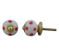 White Red Polka Small Ceramic Dresser Knob