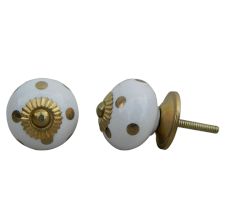 White Golden Dotted Ceramic Drawer Knob