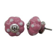 Pink White Polka Ceramic Drawer Knob