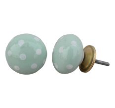 Light Green White Polka Ceramic Knob