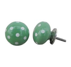 Jade Green White Dot Ceramic Almirah Knob