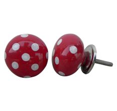 Red White Polka Ceramic Wardrobe Knob