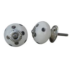 White Silver Dotted Ceramic Almirah Knob