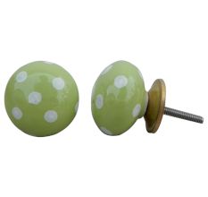 Green White Polka Ceramic Almirah Knob