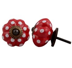 Red White Floral Dot Ceramic Knob