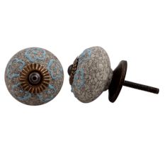 Sky Blue Floral Crackle Ceramic Cabinet Knob