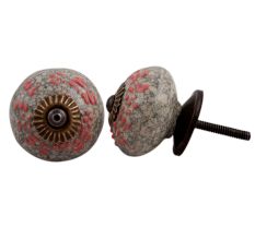 Pink Floral Crackle Ceramic Cabinet Knob