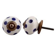 White Navy Blue Polka Dot Ceramic Knob