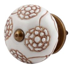 White Brown Marigold Floral Knob