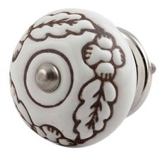 White Brown Leaf Flower Etched Knobs