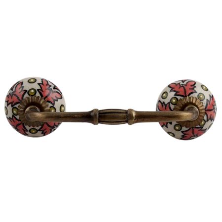 Peach Leaf Ceramic Floral Bridge Cabinet Handle