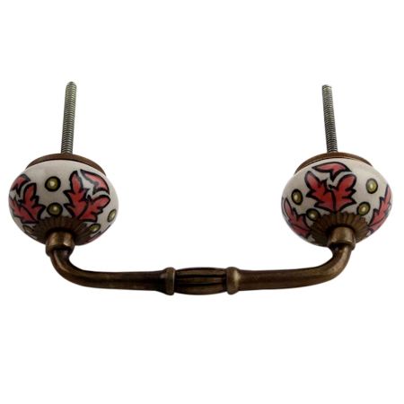 Peach Leaf Ceramic Floral Bridge Cabinet Handle