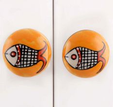 Mustard Fish Flat Ceramic Drawer Knob