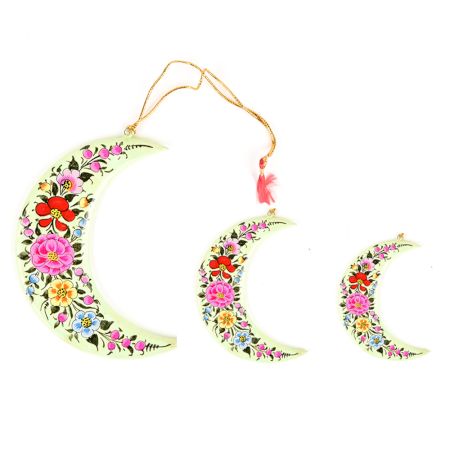 Hand Painted Floral Half Moon Christmas Tree Decoration In Set Of 3