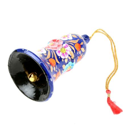 Hand Painted Blue Floral Paper Mache Bell Ornament