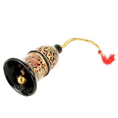 Cream Black Hand Painted Hand Hanging Paper Mache Bell