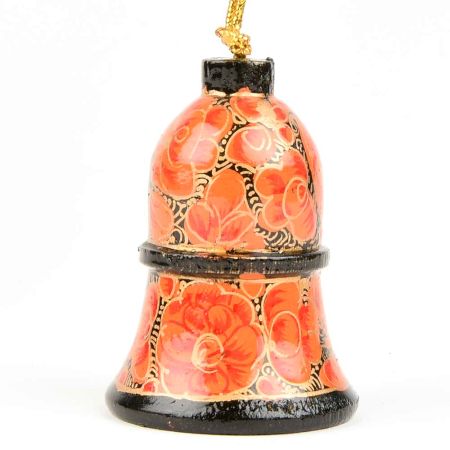 Orange Hand Painted Paper Art Mache Bell Christmas Tree Hanging