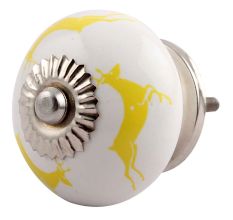 Yellow Running Rein Deer Pattern Ceramic Cabinet Knob