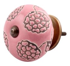 Pink Marigold Etched Ceramic Cabinet Knob