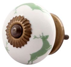 Forest Green Running Rein Deer Pattern Ceramic Cabinet Knob