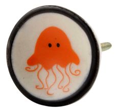 Orange Jellyfish Ceramic Furniture Knob