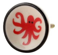 Red Octopus Ceramic Furniture Knob