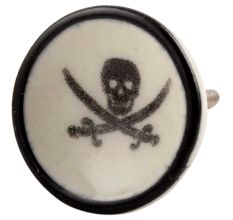 Black Man Skull Danger Symbol Flat Ceramic Cabinet Knob 