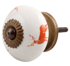 Dark Orange Standing Rein Deer Pattern Ceramic Cabinet Knob Online