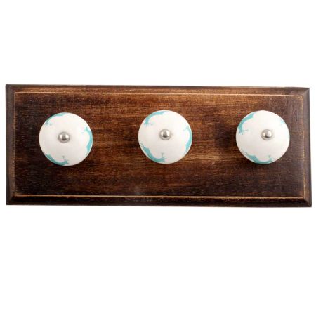 Sea Green Running Rein Deer Pattern Ceramic Wooden Hooks