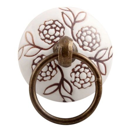 Brown Marigold Flower Etched Big Ceramic Flat Drawer Knob Online
