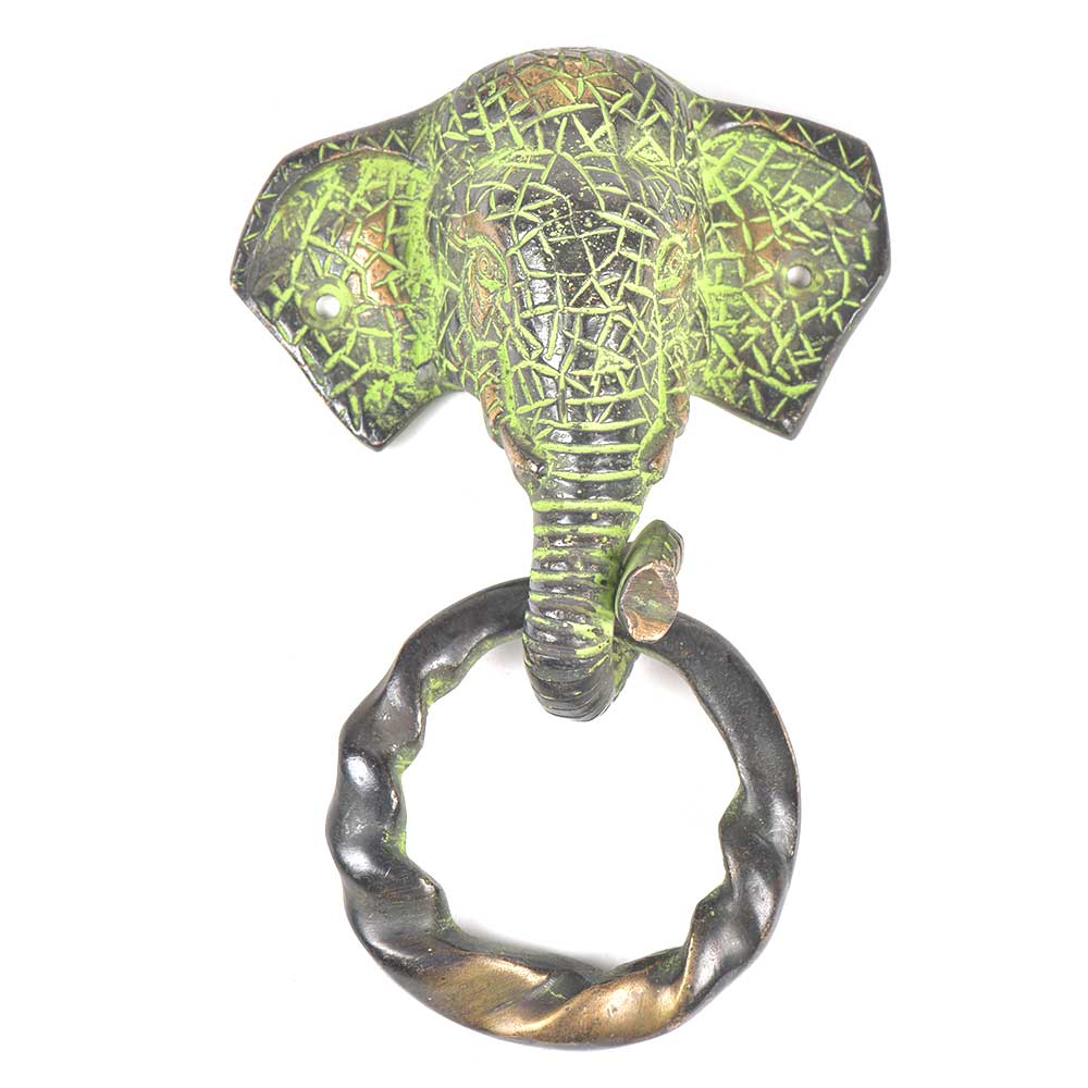 Brass Elephant Door Knocker With Patina