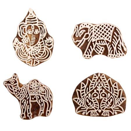 Set of 4 Piece New Mix Wooden Printing Block