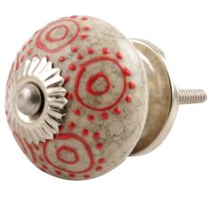 Red Round Crackle Ceramic Cabinet Knob