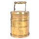 Brass Three Compartment Lunch Box With A Decorative Handle 