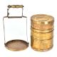 Brass Three Compartment Lunch Box With A Decorative Handle 