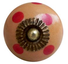 Beige Red Dotted Round Ceramic Knob