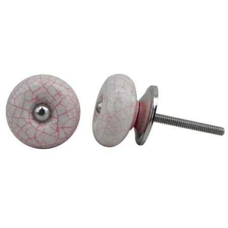 White Pink Ceramic Crackle Almirah Knob