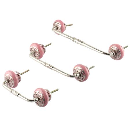 Pink Strewn Flat Ceramic Bridge Handle