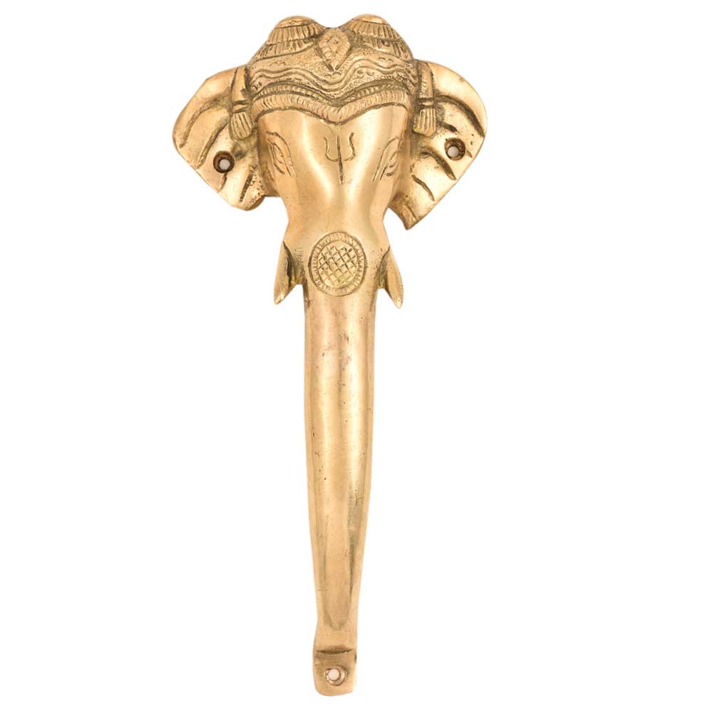 Traditional Brass Elephant Door Handle With A Trident Engraved