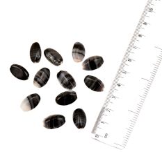Black White Striped Oval Loose Glass Beads (12 in Pack)