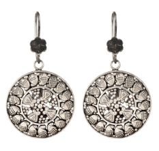 92.5 Sterling Silver Drop Earrings Round Engraved Silver Earrings