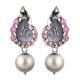 92.5 Sterling Silver Peacock Engraved Pink Tourmaline studded Ball Drop Earrings