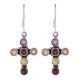 92.5 Sterling Silver Earrings Multi Stone Holy Cross Design Dangler Earrings