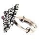 Oval 92.5 Sterling Silver Ring Embossed Motifs Design Dual Amethyst Stone (Free Size)