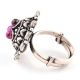92.5 Sterling Silver Ring South Indian Embossed Design Studded With Amethyst Stones (Free Size)