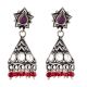 Triangular 92.5 Sterling silver Jhumki Earrings With Amethyst stud And Garnet Beads Hanging