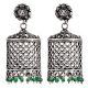 92.5 Sterling Silver Earrings Drum Shaped jali Design With Onyx beads Hangings