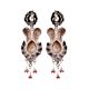 Black 92.5 Sterling Silver Earrings Floral Pattern Conch Motif Border Red Coral Beads Hangings
