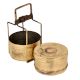 Traditional Brass Tiffin Box With  Hammered Two Container Brass Strap Frame