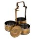 Brass Tiffin Box Flowers Engraved Three Containers And Thick Brass Frame
